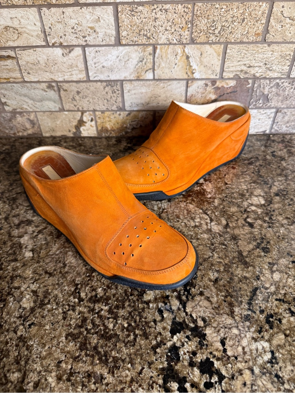 Via Spiga Size 8 M Platform Mules Wedge Suede Orange Made In Italy.